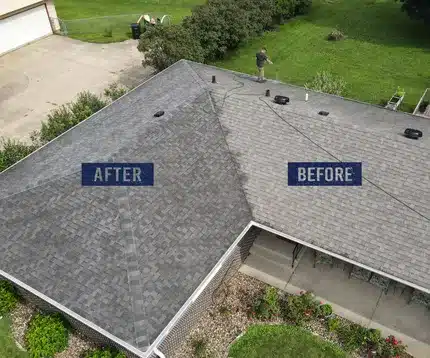 Asphalt shingles before and after roof life extension treatment