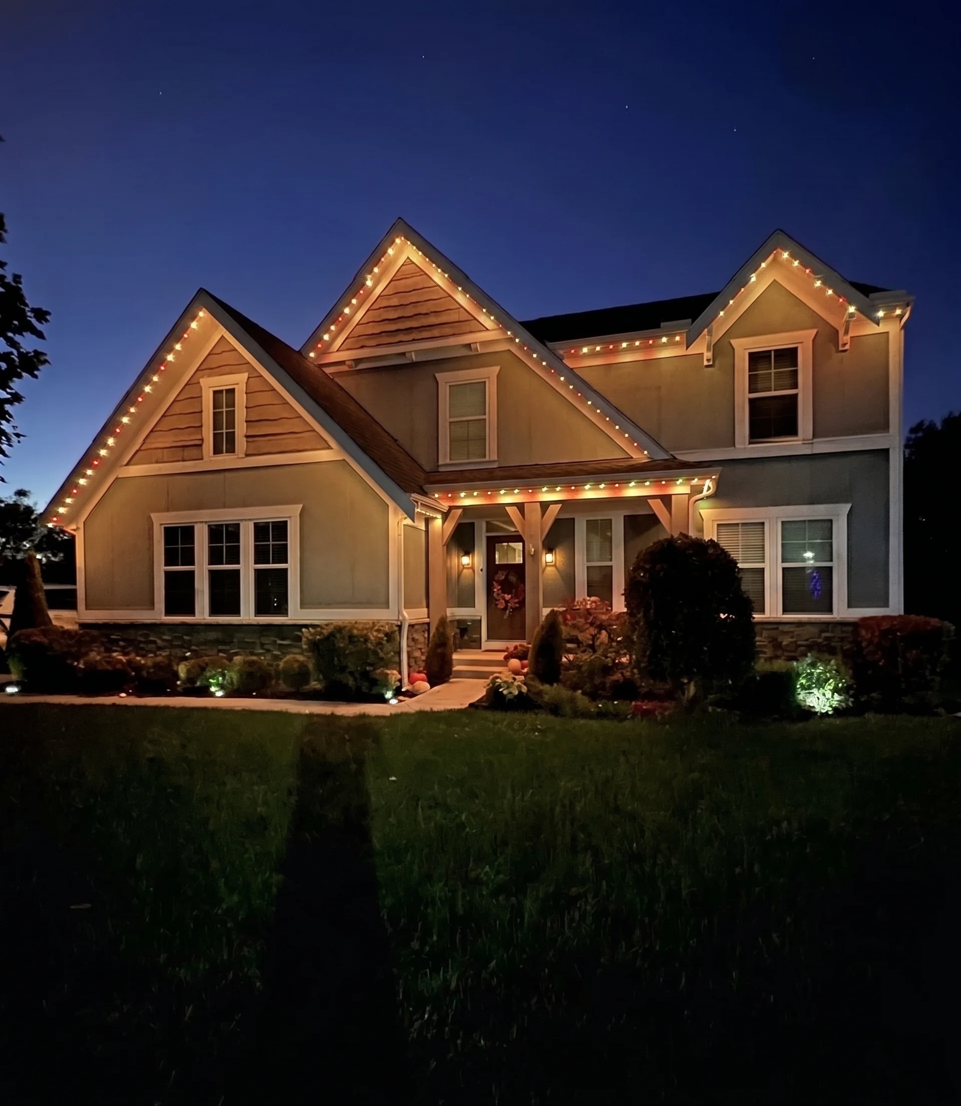 Home lit in Cincinnati game day colors