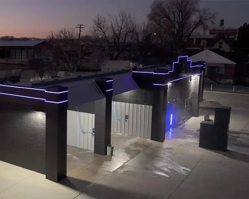 JellyFish Saber Series linear lighting on a commercial building